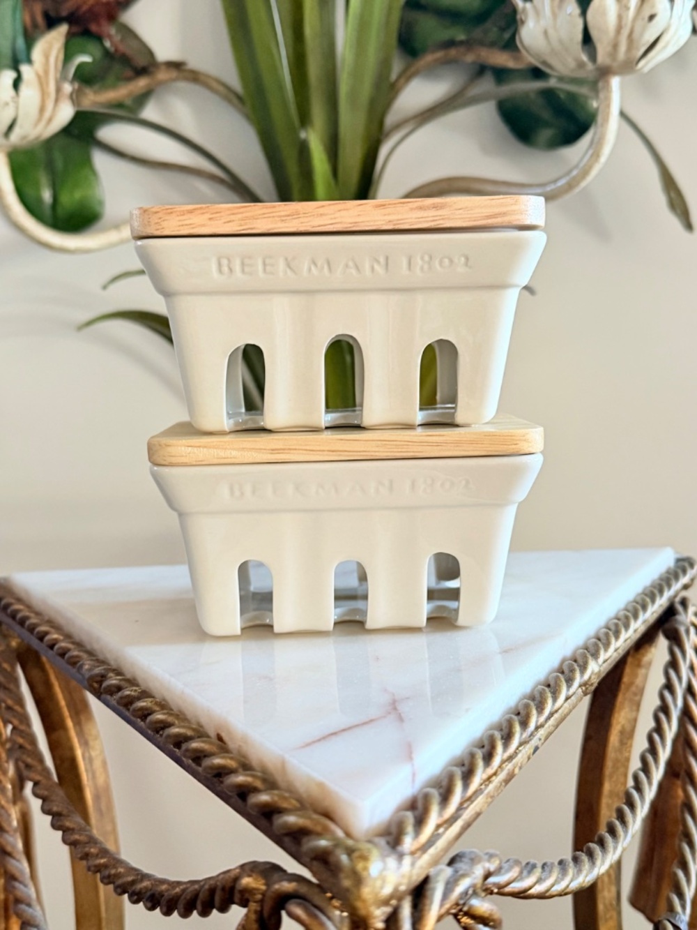 New Set of 2 EMPTY BEEKMAN 1802 Goat Milk CERAMIC CADDY for Hand Soap Lotion etc